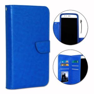 Wareba Premium Flip Case Portefeuille Cover Etui Ultra Mince Housse en Cuir PU Bumper étui Compatible avec Wiko Y80 Bleu 