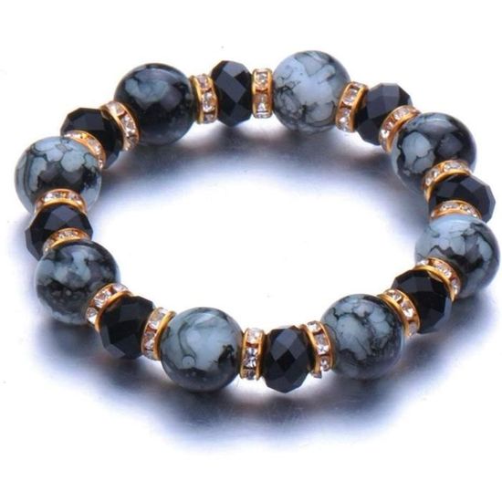 3 Bracelets Perles œil-de-chat - Élastiques, Blanc Et Bleu Clair - Design élégant Pour Femme - Cadeau Ou Accessoire Quotidien