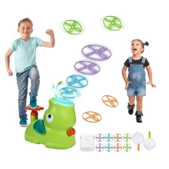 Jeu De Lancer De Disques Volants Pour Enfants 3-10 Ans - Lanceur Manuel, 8 Disques, Filets Et Lunettes De Protection