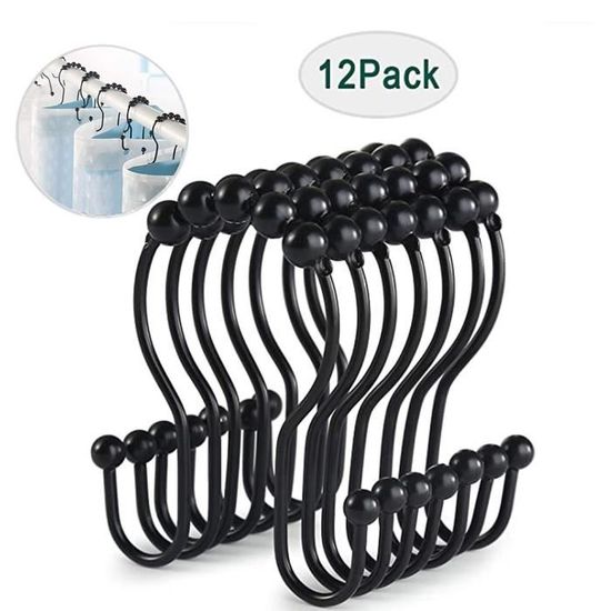 Crochets Rideau De Douche Acier Inoxydable 304 - Lot De 12, Avec Roulettes à Billes, Glisse Silencieuse, Finition Brillante - 9