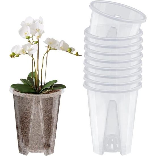 JIHUOO Lot De 3 Pots à Orchidées Transparents Respirants 12 Cm – Avec Soucoupes Et Trou Drainage, Idéal Croissance Saine