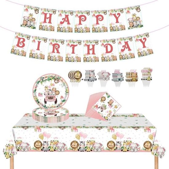 Jungle Safari Fête Thème Vaisselle, Fournitures Fête D'anniversaire Enfants, Vaisselle Papier 24