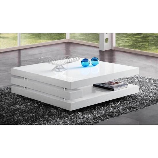Table Basse Lerido 100x100 Cm Blanc Laque Achat Vente Table