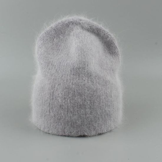 blanc - Chapeau en fourrure de lapin pour femme, bonnet tricoté chaud,  solide, à la mode, pour adulte, collec