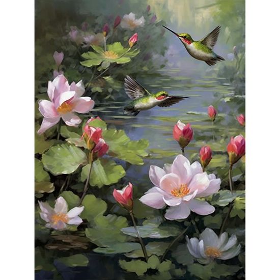 Kit Peinture Diamant 5D DIY Colibri Fleur - 30x40 Cm, Strass Rond Résine, Complet, Décoration Maison
