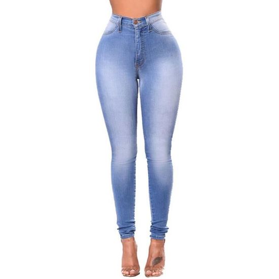 Jean taille haute délavé coupe skinny - Bleu