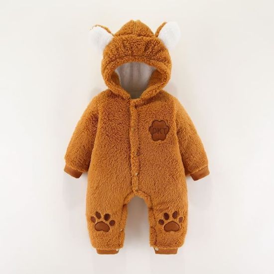 Combinaison Neige Bébé - Polaire Chaud Avec Capuche - Motif Fanion - Pour Nouveau-né Fille Et Garçon (0-12 Mois)