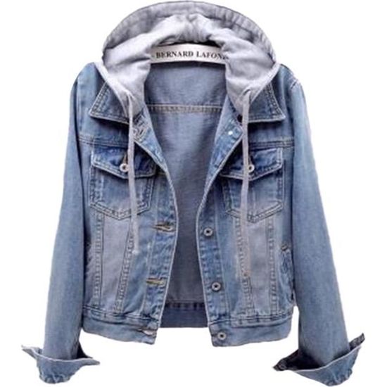 Veste en Jean Capuche avec Cordon de Serrage avec Poches