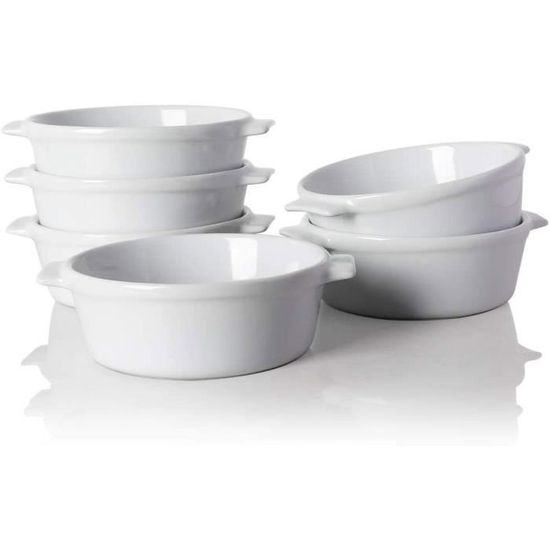 Lot De 6 Ramequins En Porcelaine 118 Ml - Pour Crème Brûlée, Soufflés, Desserts - Compatible Four, Micro-ondes, Air Fryer