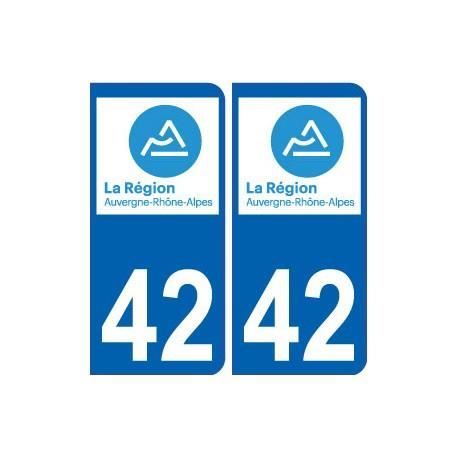 Autocollants Immatriculation Département 42 Loire - Logo Région Auvergne-Rhône-Alpes (Pack De 2)