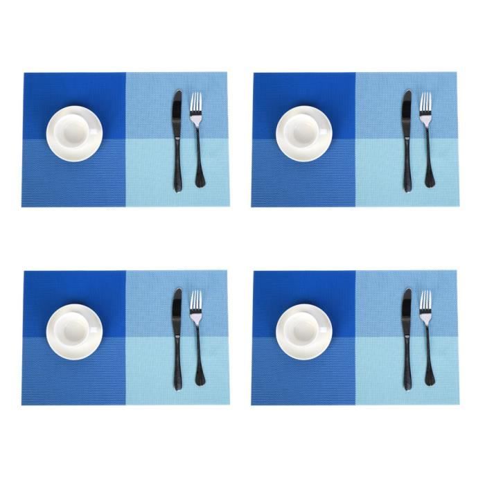 Set de Table Lot de 4 Napperons Tressés en PVC Lavables Antidérapant Resistant à la Chaleur Décor Restaurant Salle à Manger Bleu