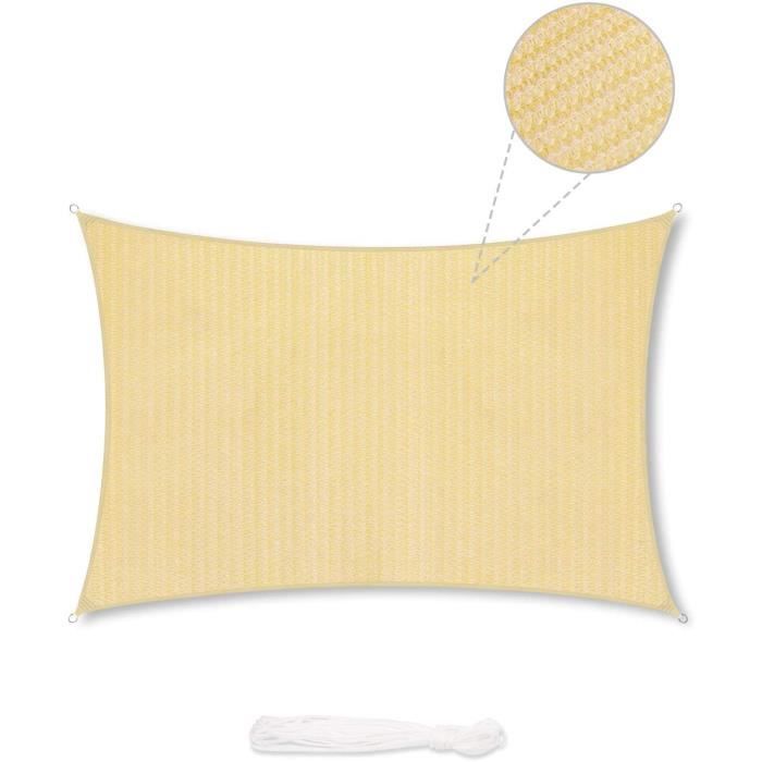 Voile d'ombrage Auvent HDPE Rectangulaire 2x4m Jardin balcon Beige