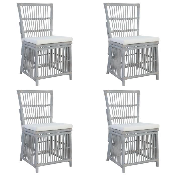 Chaises à dîner 4 pcs avec coussins Gris Rotin naturel -QNQ