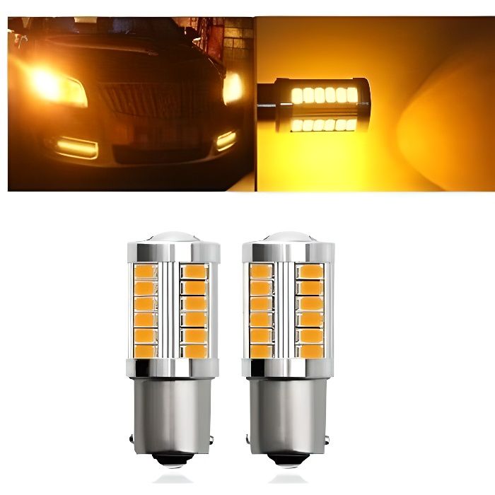 Ampoule BA15S LED P21W Orange 33 smd Feux veilleuse clignotants 12V Auto