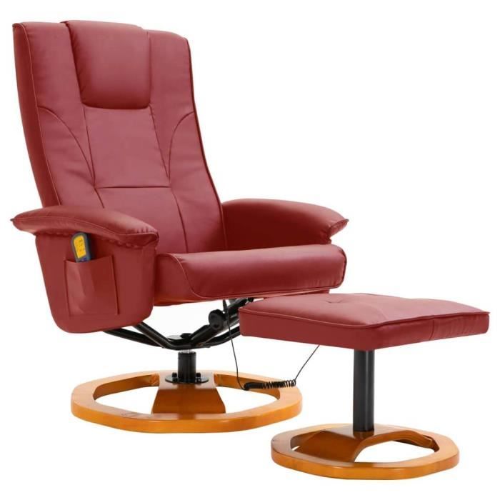 Fauteuil de massage avec repose-pied confort relaxant massant détente rouge bordeaux similicuir 1702045