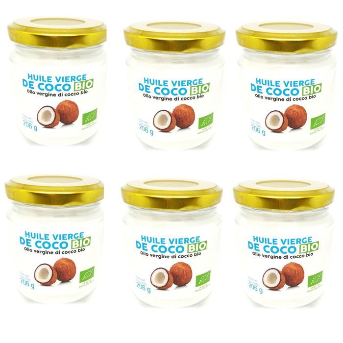 Lot 6x Huile vierge de coco BIO - pot 225ml