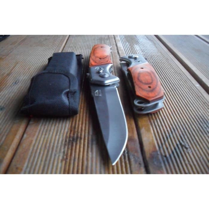 Grand Couteau Pliant de Poche Lame Acier 10 Cm Manche Bois Outdoor