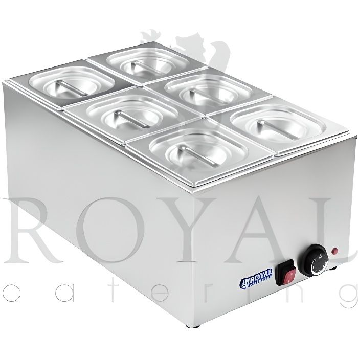 Bain-marie réchaud électrique 6 Récipients 1/6 GN avec couvercle 1.200 W 56x33,5x25cm 50°C - 95 °C Royal Catering RCBM-1/6-150-GN