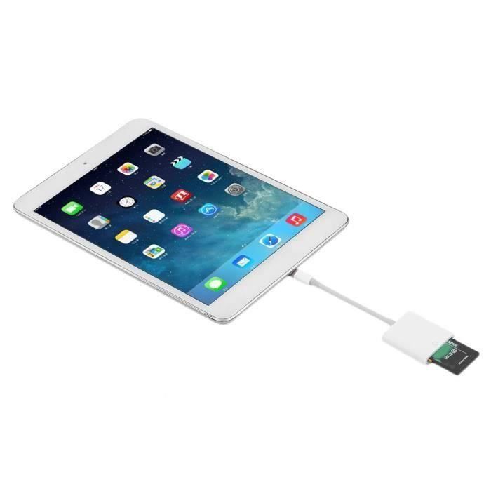 Lecteur de carte SD Adaptateur Port vers carte mémoire SD pour iPhone Mini médias iPad Blanc~CC9756