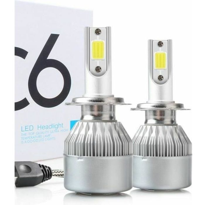 KIT AMPOULE LED H7 6000K 72W BLANC PUR AUTO MOTO 7600 LUMENS FEU PHARE XENON