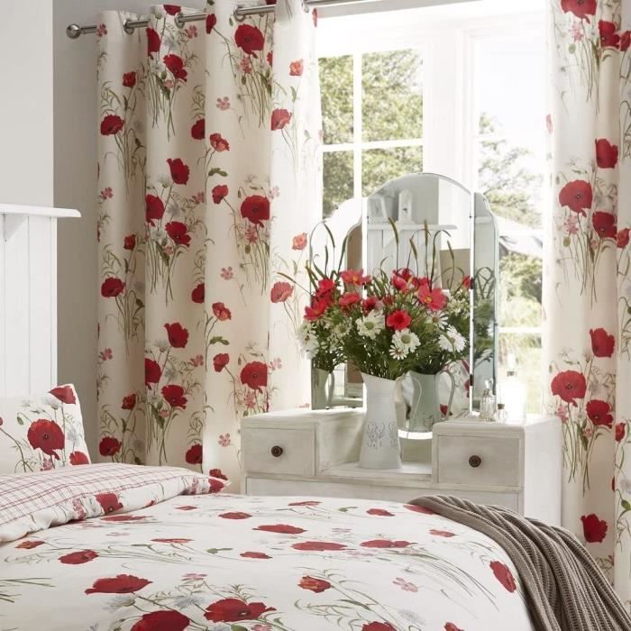 DOUBLE RIDEAUX rine Lansfield Parure de lit Double Motif Coquelicots Sauvages Multi Tissu Multicoloured Eyelet Curtains 66x72 i106