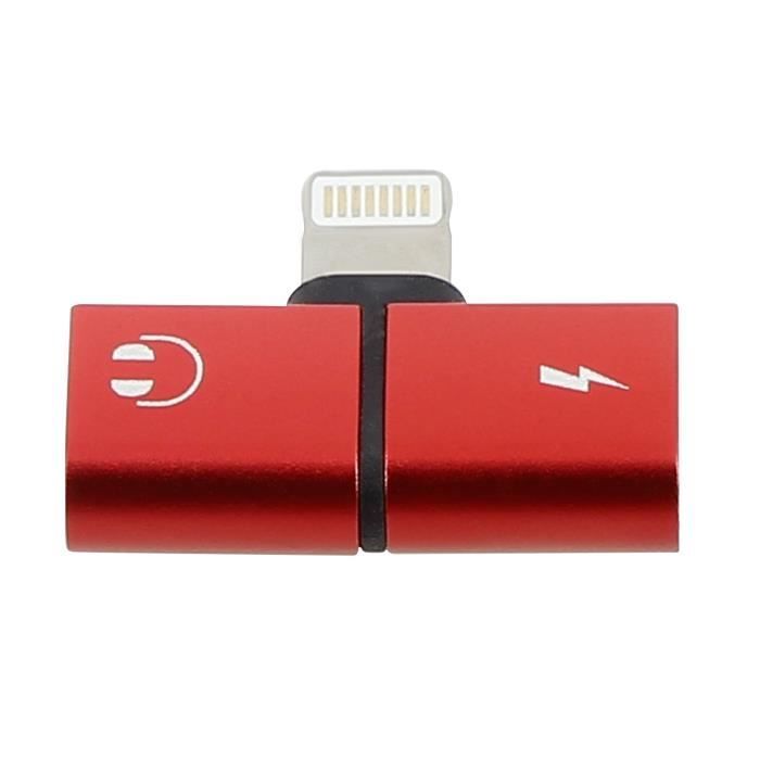 Adaptateur Audio et Charge 2 en 1 pour iPhone, iPod, iPad - Rouge