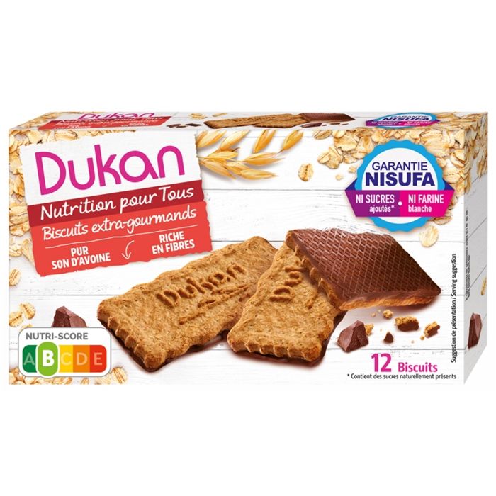 REGIME DUKAN Biscuits de son d'avoine avec un nappage au chocolat noir - 4 sachets individuels de 3 biscuits - 200 g