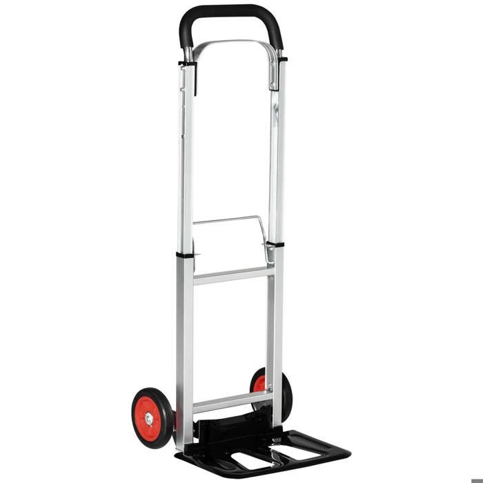 DURHAND Chariot diable pliable en aluminium et acier avec poignée télescopique et 2 roues EVA - charge max. 90 kg