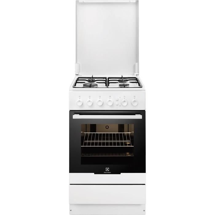 Electrolux EKG51153OW, Cuisinière, Noir, Blanc, Rotatif, Cuisinière à gaz, Gaz naturel, 53 L