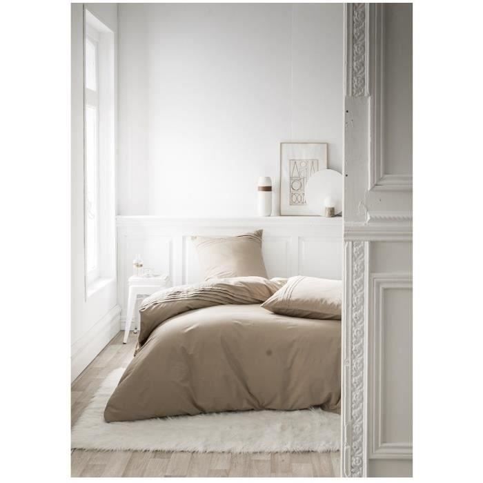 TODAY Parure de lit 240X260 2 personnes Percale uni beige PREMIUM TODAY