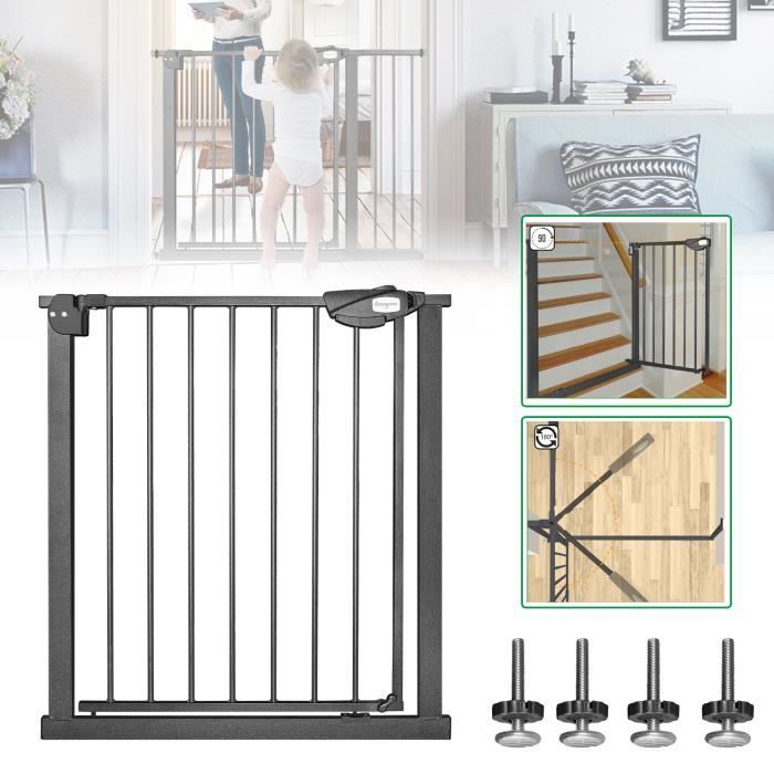 LZQ Barrière d'escalier, barrière de porte en métal extra sécurisée à double serrure pour serrage, 75-85 cm, noir