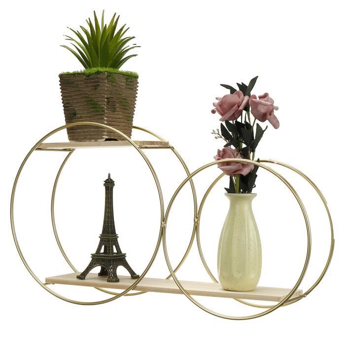 NEUFU Étagère murale Double anneau rond en fer + bois - 39x9x25cm
