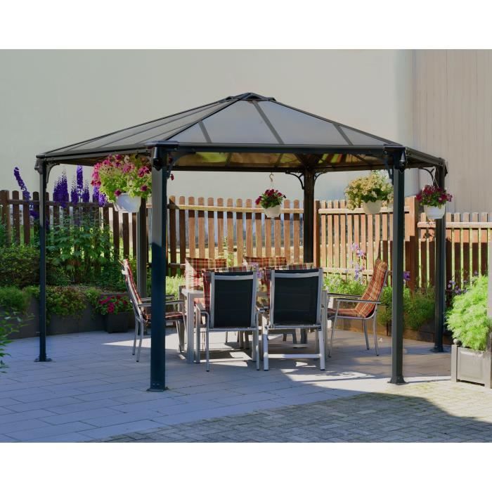 Tonnelle hexagonale ouverte Monaco 17,5 m² - Aluminium et polycarbonate PALRAM