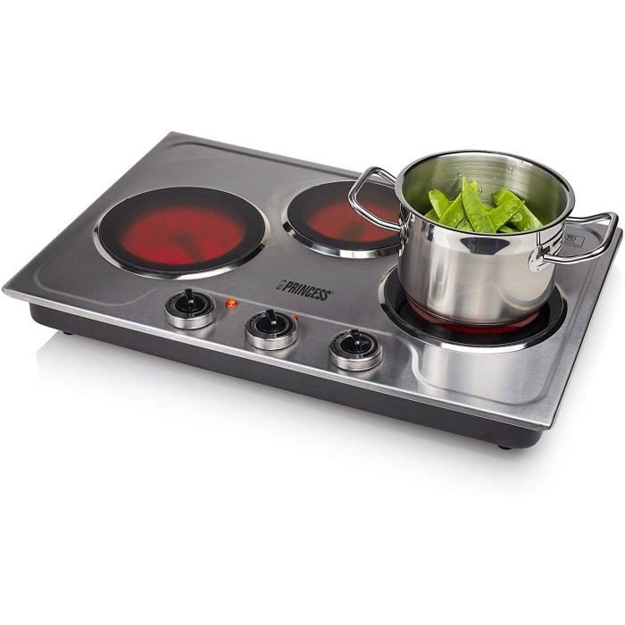 PLAQUE DE CUISSON RÉCHAUD VITROCÉRAMIQUE 3 FEUX 3300W GRIS