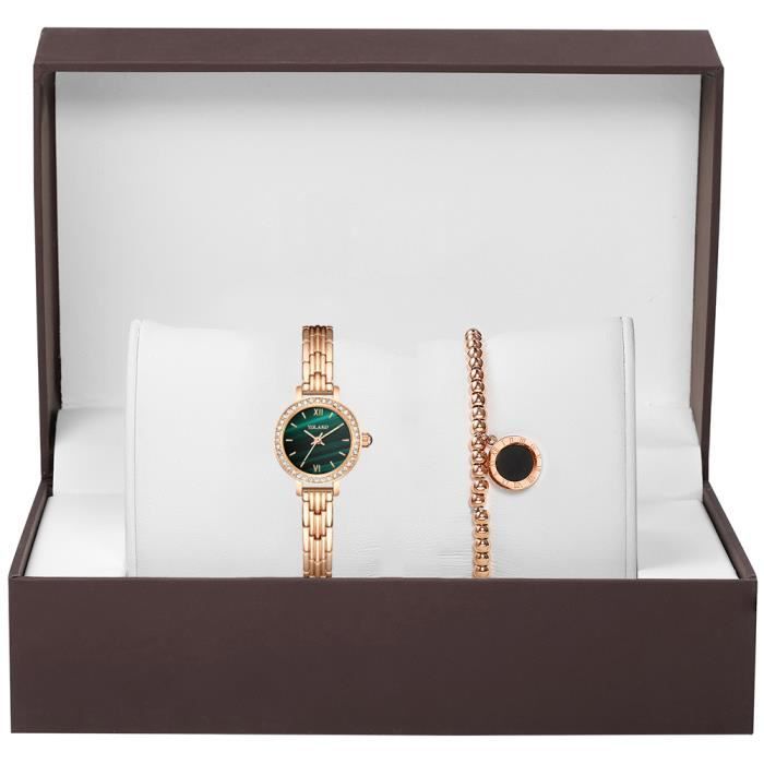 Coffret cadeau pour femme , montre à quartz élégante + cadran vert , choix de cadeau parfait