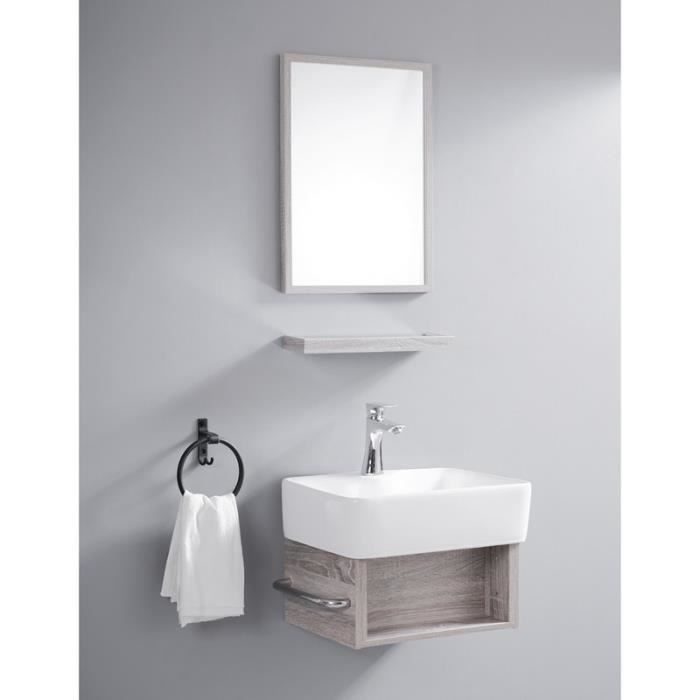 Ensemble Petit Meuble de Salle de Bain - Chêne Fil Blanchi - 48x37 cm - Evoc