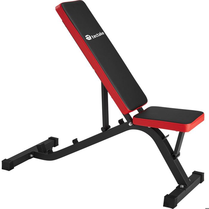 TECTAKE Banc de Musculation pour Abdominaux Réglable en hauteur 116 cm x 51 cm x 122 cm Noir Rouge