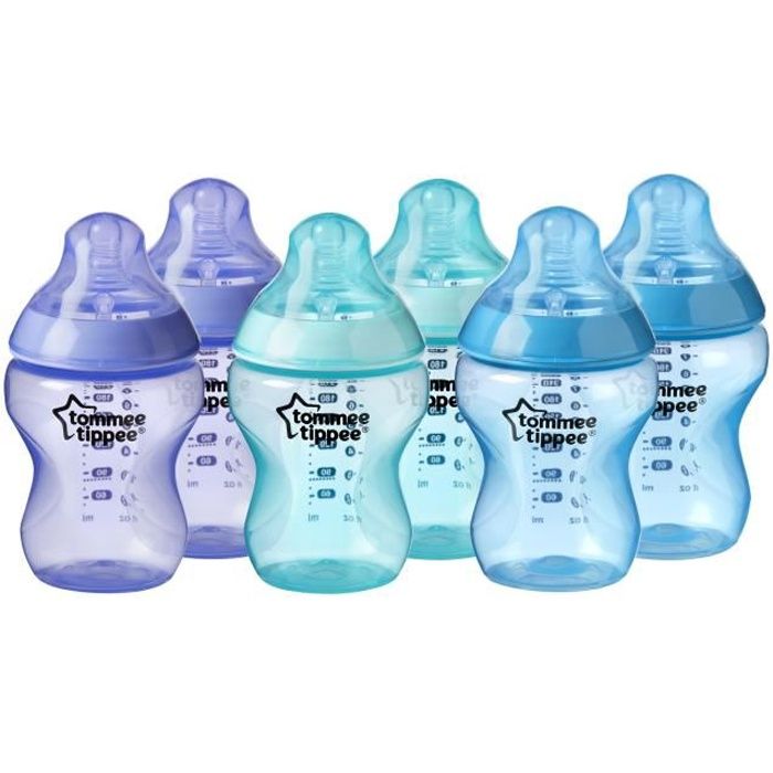 TOMMEE TIPPEE biberons Closer to Nature bleus - 260ml - Lot de 6