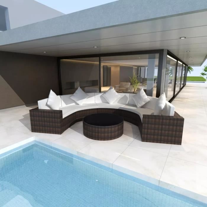 vidaXL Salon de jardin 6 pcs avec coussins Résine tressée Marron