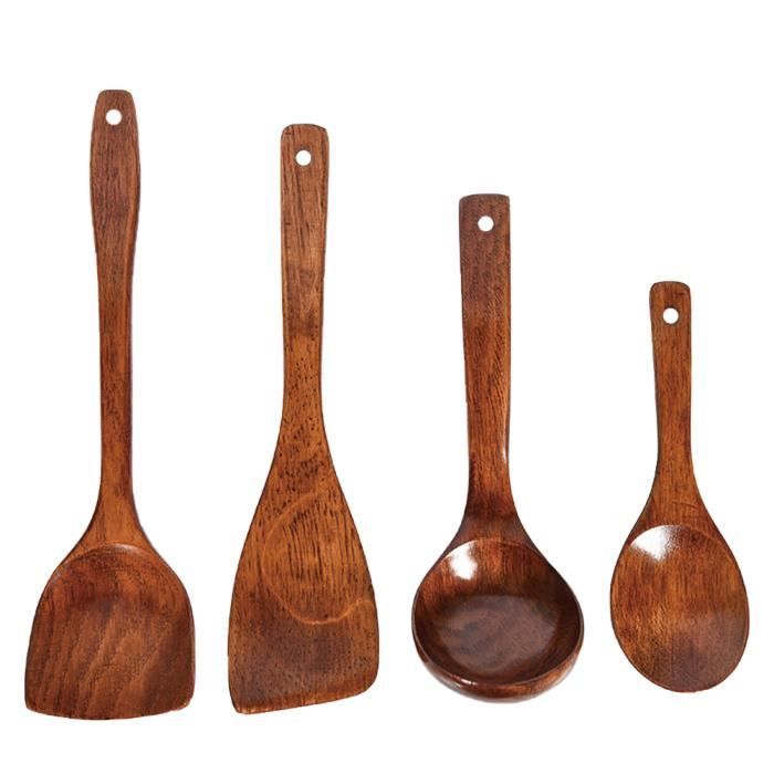 Pack de 4 cuillère à soupe Portable rétro design utile pratique en bois alimentaire servant en RANGEMENT - CASIER - ETAGERE