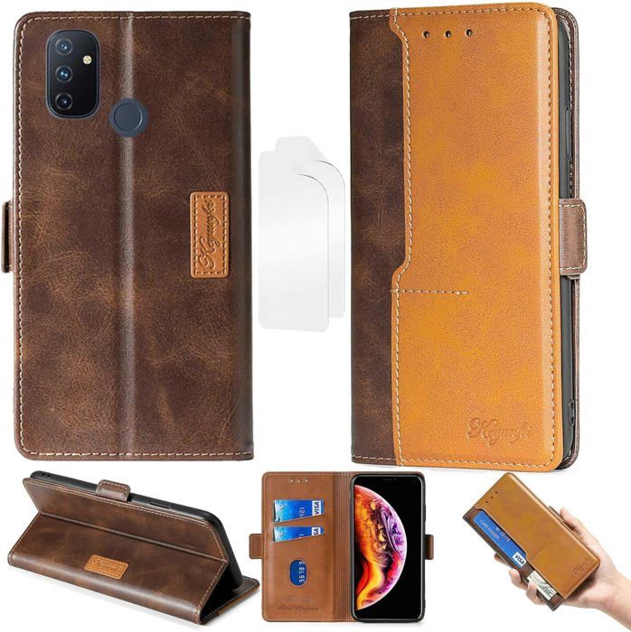 Housse Portefeuille En Simili-cuir Marron Pour OnePlus Nord 2 5G - Avec Compartiments Cartes, Neuf