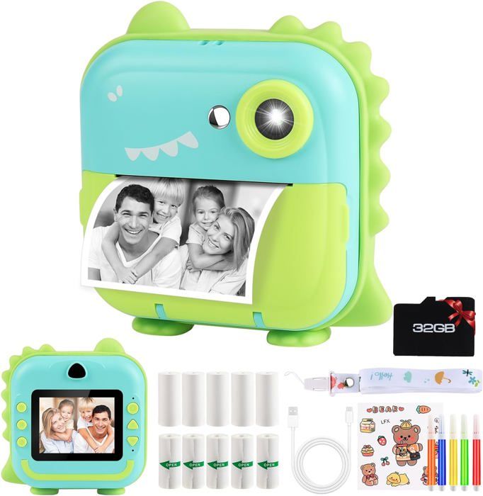 Appareil Photo Instantané Enfant Dinosaure – Écran 2,4 Pouces, Vidéo 1080p, Impression Sans Encre – Cadeau 3-14 Ans - 5