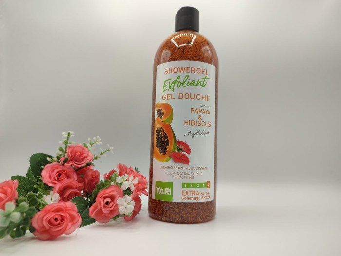 Gel Douche Exfoliant Yari Papaye Hibiscus - 1000ml, 100% Naturel, Ultra éclaircissant, Neuf