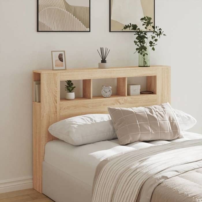 Tête de lit à LED - SWEETY - desgin classique - chêne sonoma 140x185x1035cm bois ingénierie T155