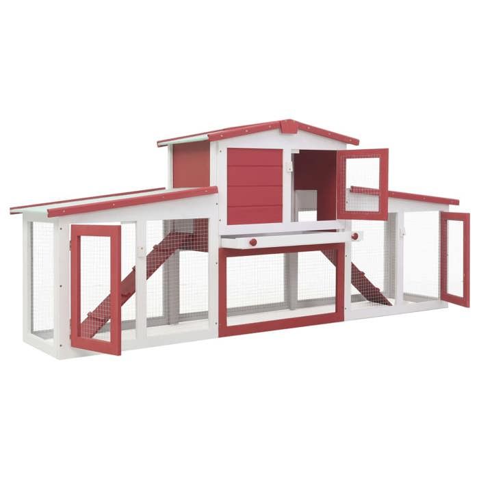 Meilleurs prix pour Clapier dextérieur/Enclos large - UU - Rouge et blanc 204x45x85 cm - Bois C25