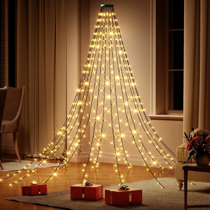 Guirlande Lumineuse Sapin Noël 400 LED – 2m 16 Cordes APP Musicale Blanc Chaud Multicolore