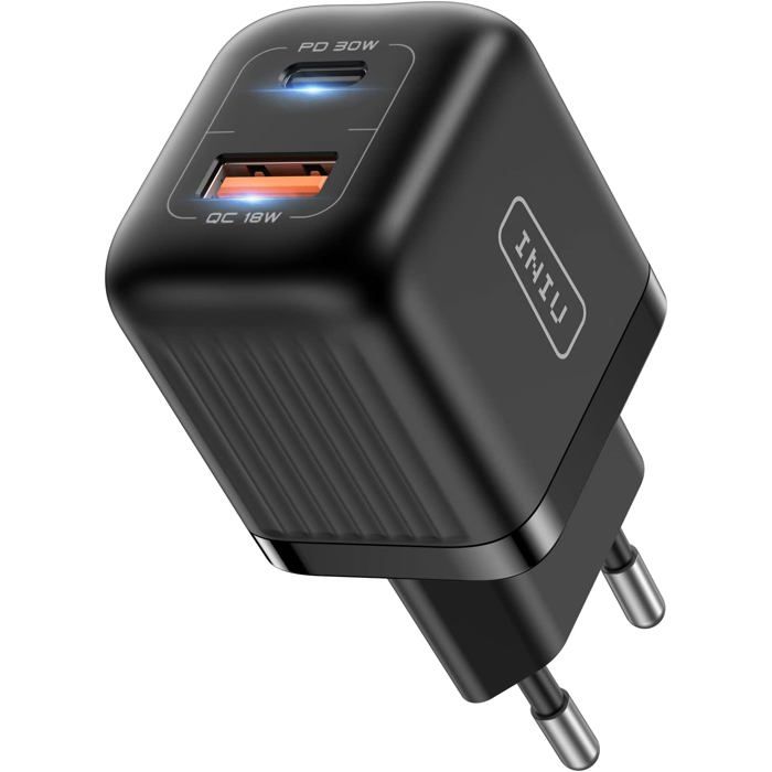 Pack 2 Chargeurs USB-C 30W Rapide Pour IPhone - Adaptateur Prise + Câble 2m Charge Rapide