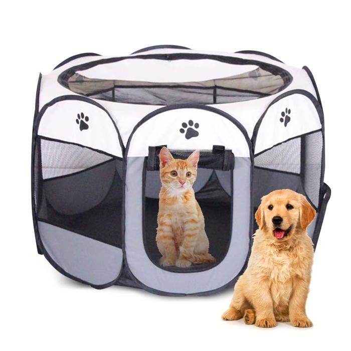 Meilleurs prix pour Parc Pliable pour Animaux de Compagnie 74x74x43cm - Enclos Portable-Intérieur et Extérieur (Gris)