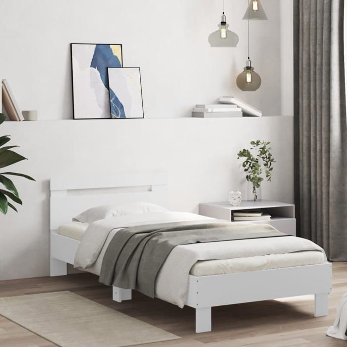 BEST-HOME Cadre de lit - HTG - Pour Adulte/enfant - sans matelas - avec lumières LED blanc 90x190 cm FR519