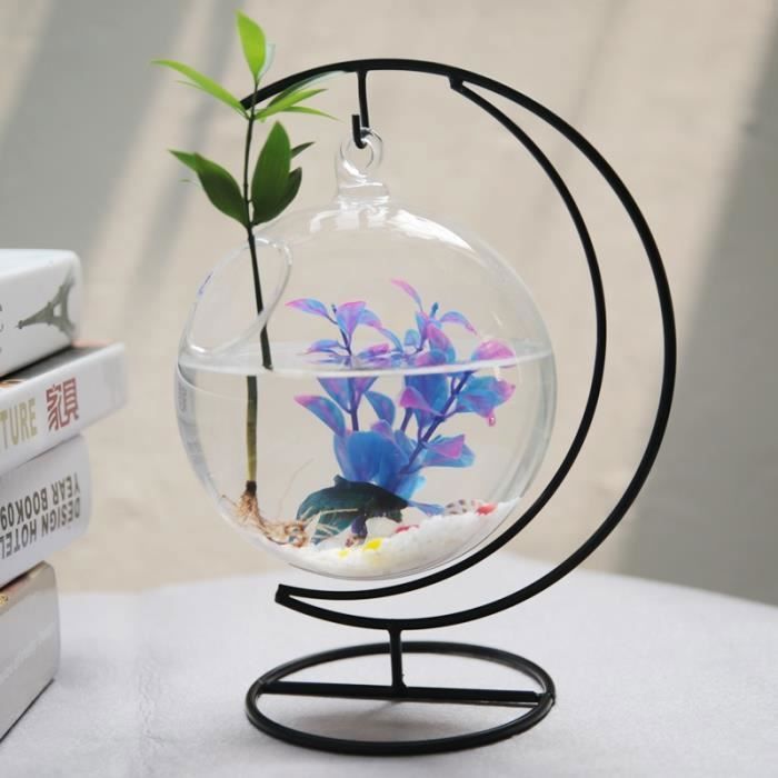 Comparer les prix de Boule Verre Suspendue - Aquarium Créatif - Support Métal - Décoration Maison - 10x15cm
